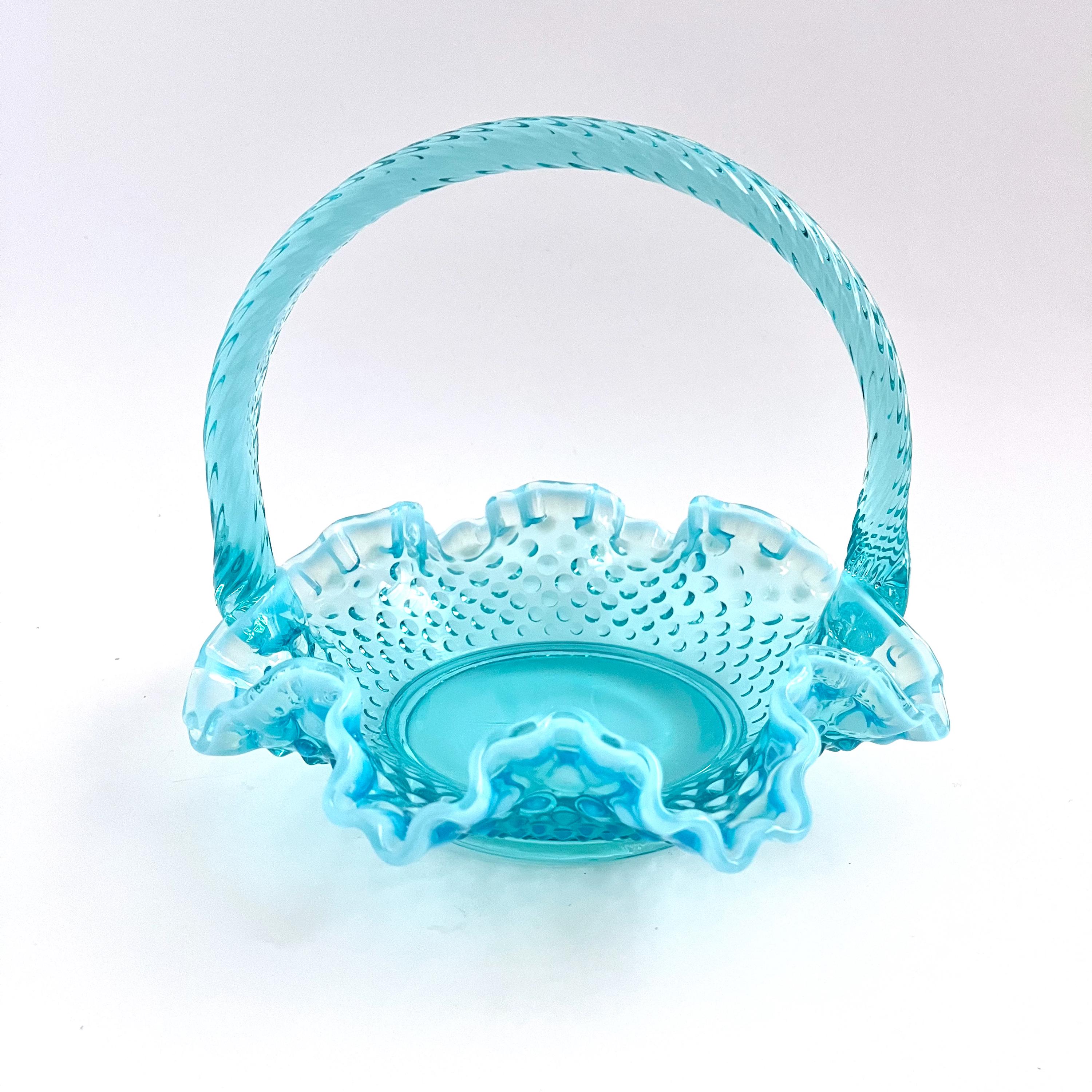 Fenton Blue Opalescent Ruffled Edge Bowl - Etsy