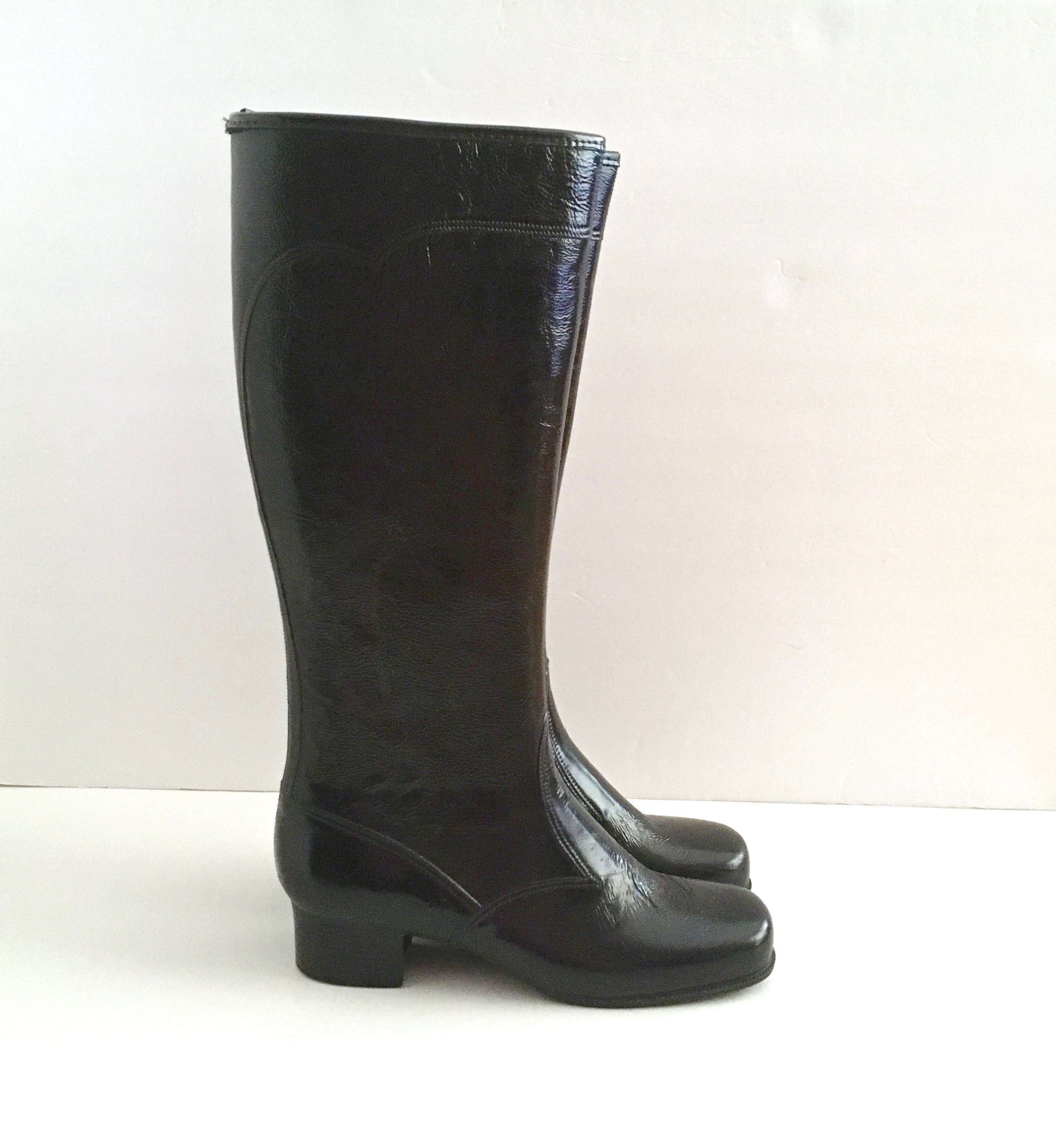 RUBBER GOGO BOOTS, Go-go Boots, Black, 1960s, Vintage Boot