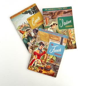 INTERNATIONAL RECIPE BOOKLETS, Set of 3, French Italian Creole, Vintage Cookbooks, 1950s, Mini Collection