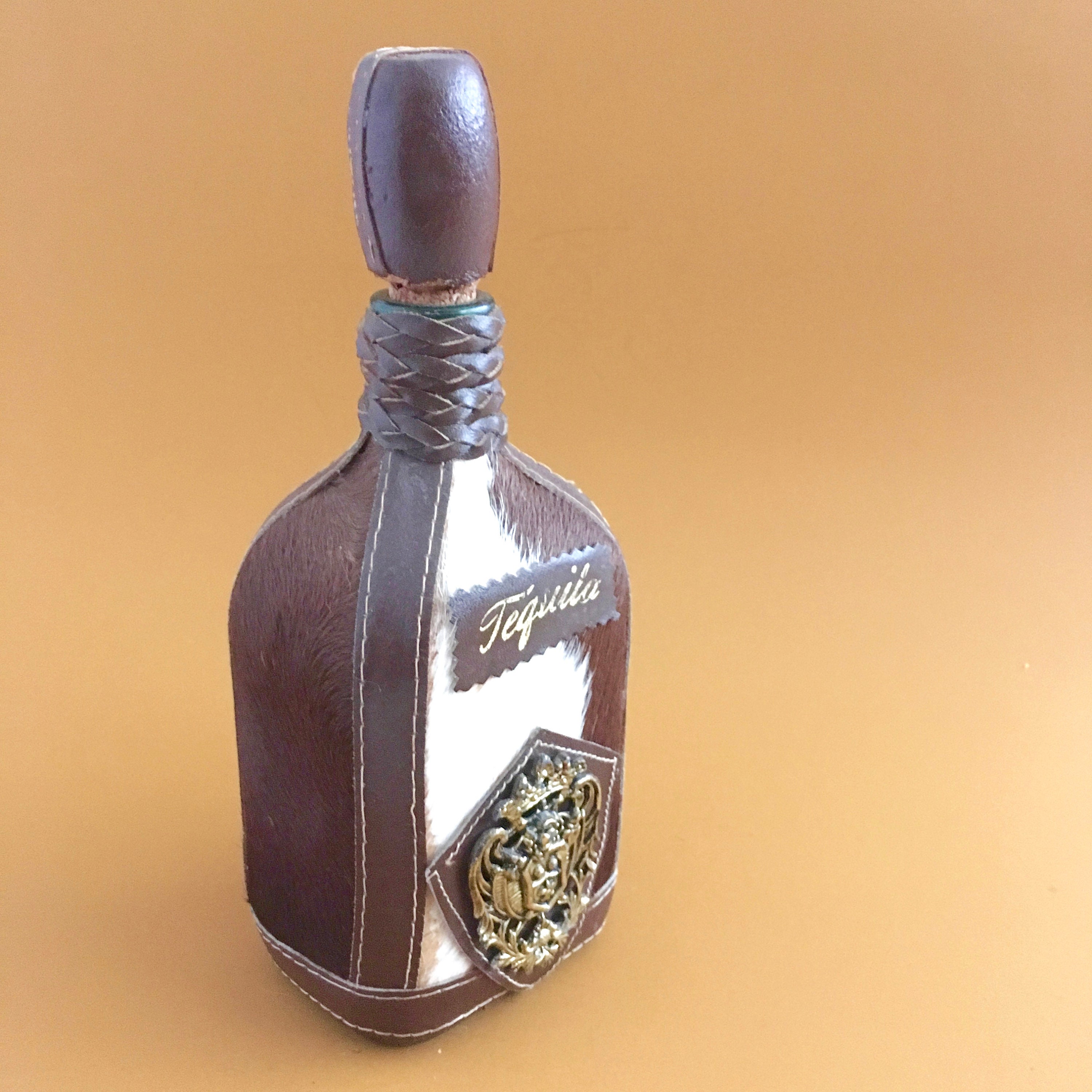 Tequila Decanter Cowhide Leather Covered Bottle Vintage Etsy