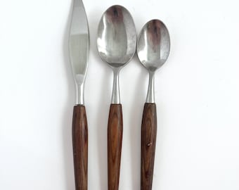 ROSEWOOD FLATWARE PIECES, Mode Danish, Mid Century Modern, Set Includes 1 Knife 2 Spoons, Replacement Dining Pieces, Vintage Tableware