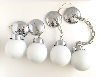 1970s  LIGHTING, Pendant Lights, CHROME GLOBE Light, Vintage  Swag Lamp, Kichler, Various Lengths, 4 Available