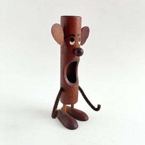 SCANDINAVIAN TEAK TROLL, Mid Century Denmark, Pipe Cleaner Holder, Wooden Big Mouth Figurine, Whimsical Desk Accessory, Gifts for Guys