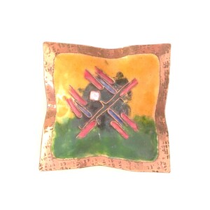 TINY COPPER ENAMEL Plate, Ring Dishes, Mid Century Modern, Abstract Design, Trinket Plate, Original Artwork