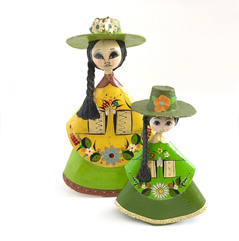 Mexican Paper Mache Dolls Vintage Folk Doll Pair Handmade Etsy