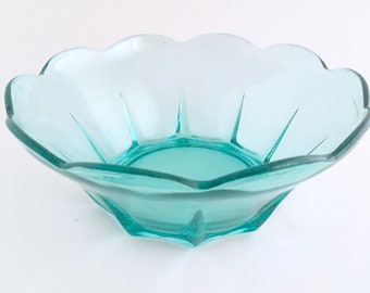 AQUA ATOMIC STARBURST Bowl, Aquamarine Blue, Flower Serving Bowls, Anchor Hocking