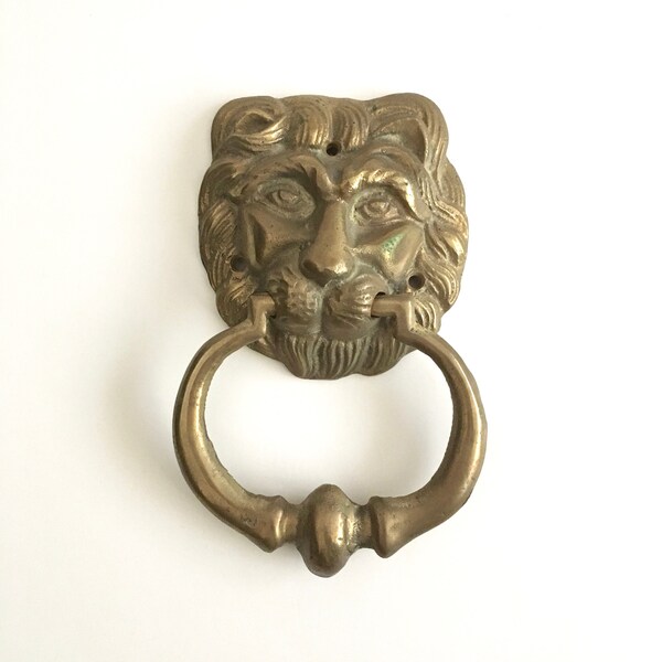 Large Lion's Head, Door Knocker, Vintage Brass, Heavy Hardware Handle, Door Pull, Hollywood Regency, Decorative Decor