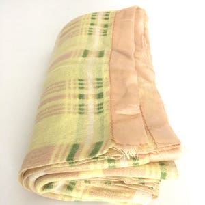 Vintage CAMP BLANKET, Cabin Style, Fleece, Glamping Plaid Blanket, Retro Soft Acrylic, 1950s, 74" Square,
