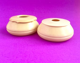 HAIR COLLECTION BOXES, Set of 2, Hair Receiver, 1940s Celluloid Vanity Storage, Boudoir Organizers,