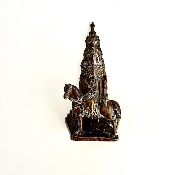 GOTHIC DOOR  KNOCKER, Antique Bronze Hardware, Medieval Cathedral Style, Lady on Horseback, Victorian Architectural Details
