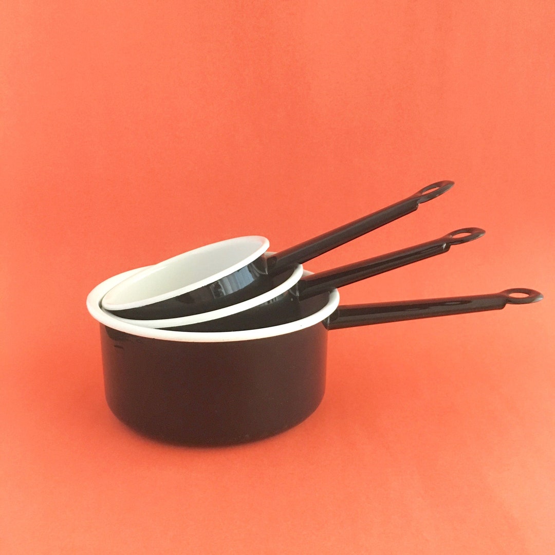 Chippy ENAMELWARE PANS SAUCEPANS Set of 3 Black & White Etsy