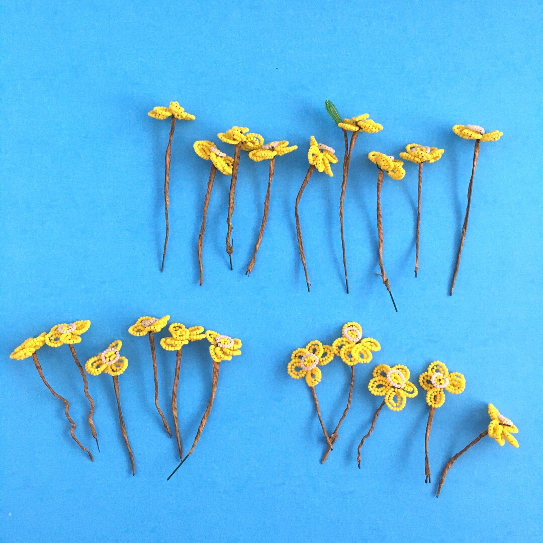 Vintage BEADED FLOWERS Seed Bead Flower Stems Set of 20 Etsy UK