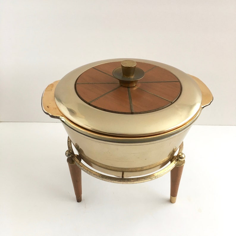 Casserole Dish Warming Stand Briard Brass Teak Mid Etsy