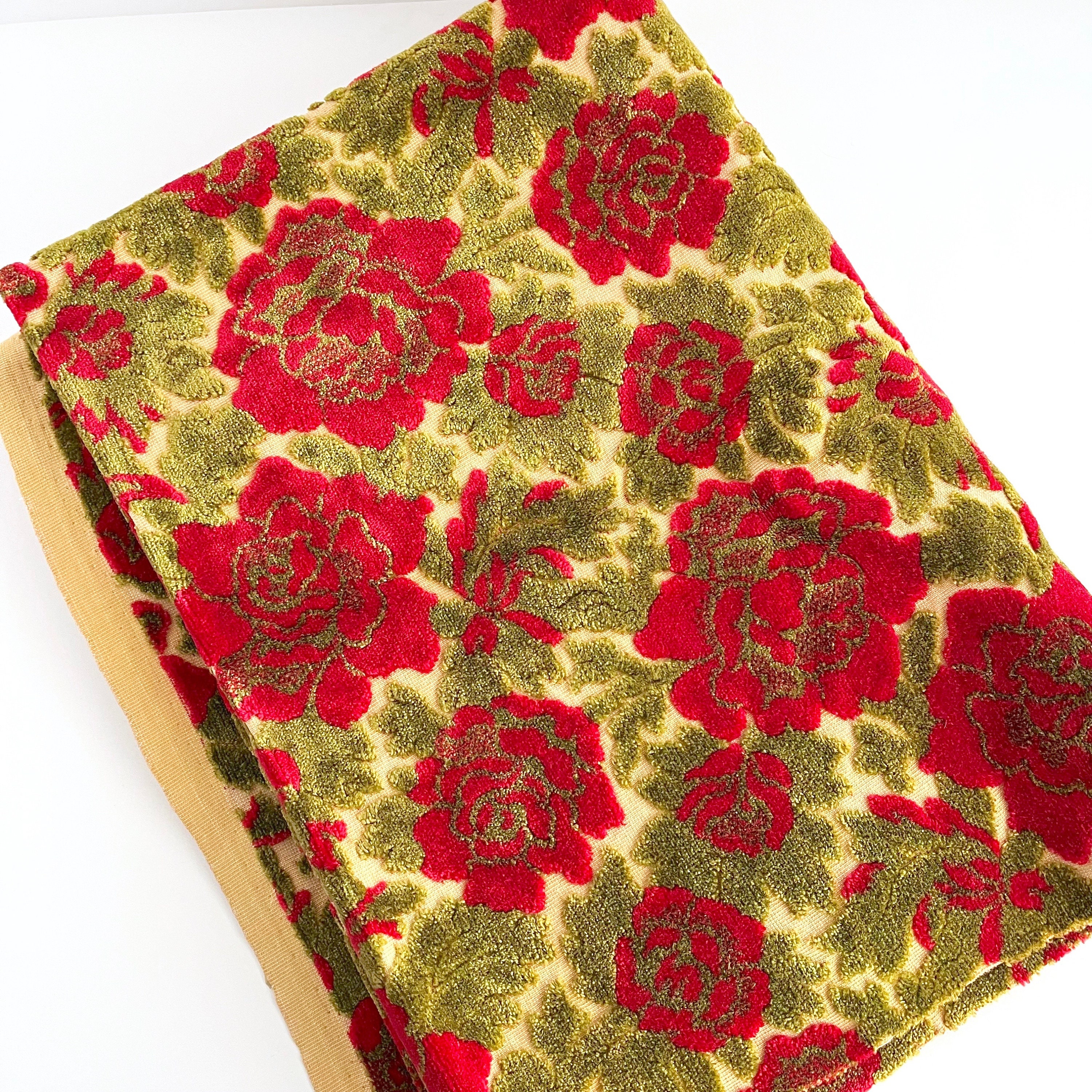 Red Damask Printed Velvet Fabric by the Yard,velvet Fabric With Gold  Print,printed Velvet Fabric by the Yard,upholstery Fabric,curtain Fabri 
