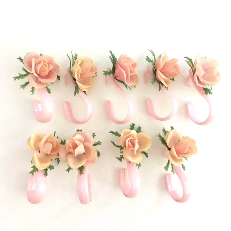 Shower Curtain Hooks Pink Plastic Roses Vintage Kitsch Etsy
