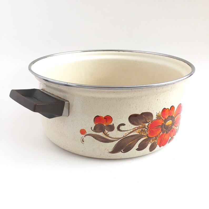Floral Stockpot 1970s Italian Saucepan Orange Flowers Large Etsy