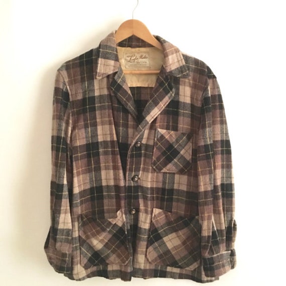WOOL SHIRT Jacket 1960s Brown PLAID Vintage Woven Shirt | Etsy