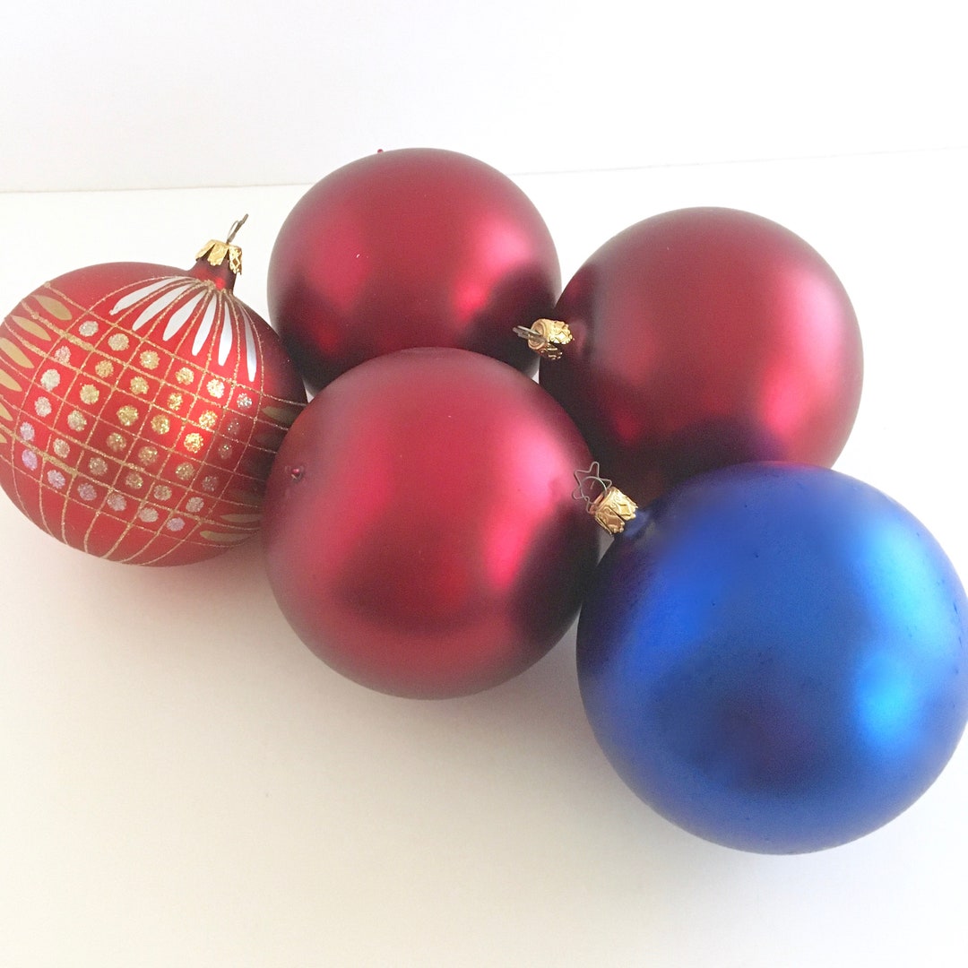 Extra LARGE VINTAGE ORNAMENTS, Oversize Glass Balls, Satin Finish, Set