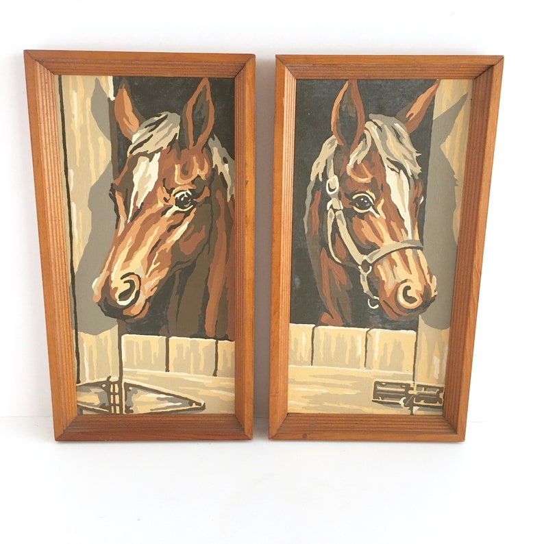 Vintage PAINT by NUMBERS HORSES Horse Pair Chippy Decor Etsy
