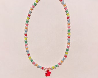 Poppy Pearl Necklace x SJO JEWELRY Rainbow Beaded Statement Necklace with Flower Pendant
