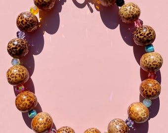 Leopard Print Beaded Statement Necklace x SJO JEWELRY