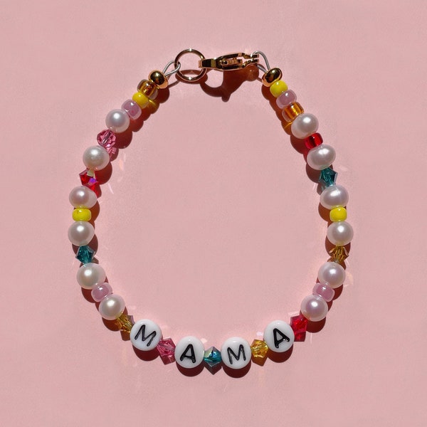 Rainbow Beaded Pearl MAMA Bracelet X SJO JEWELRY Handmade Stackable Bracelet Gift For Mom