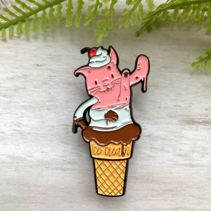 Cute Ice Cream Cat 2" Enamel Pin • Cat Lover • Pin Lover