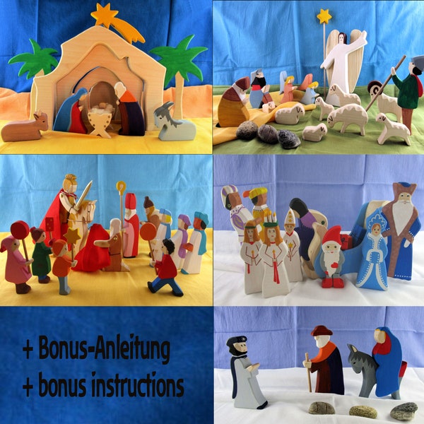 DIY Anleitung für die Herstellung von 56 verschiedenen Holzfiguren: Weihnachten Teil 1 - 4 , ZUSÄTZLICH König Herodes, Josef, Maria auf Esel