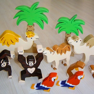 Istruzioni/tutorial in PDF per 10 diversi animali dello zoo, stile Waldorf, fai da te: palma, cammello, dromedario, scimmia, scimpanzé, pappagallo