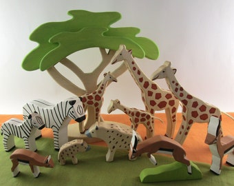 DIY / e-book / patterns / plans for 12 different wooden figures: giraffe, zebra, hyena, springbok, acacia tree ...