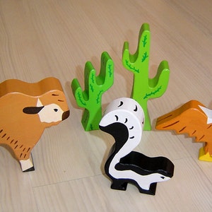 pdf patterns / tutorial for 10 different wooden animals in Waldorf style, DIY bison, bear, moose, eagle, skunk image 4