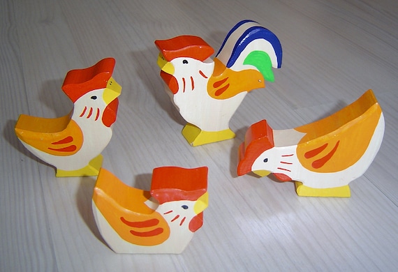 chicken piglet,cock pig bush DIY pdf patterns tutorial for 10 different wooden animals in Waldorf style