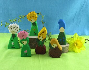 DIY / instruction / scrollsaw patterns / plans for making 6 different wooden figures as flower children: dandelion, blowball