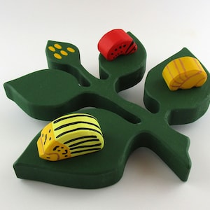 DIY / e-book / patterns / plans for 4 different wooden figures to represent the metamorphosis of a colorado potato beetle