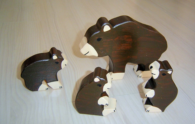 pdf patterns / tutorial for 10 different wooden animals in Waldorf style, DIY bison, bear, moose, eagle, skunk image 2