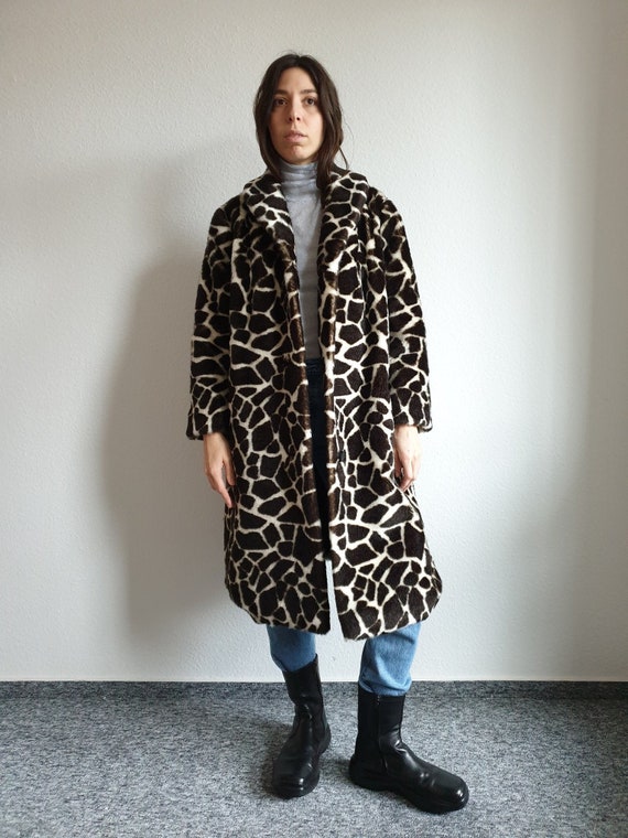 70s Giraffe Faux Fur Coat - Vintage Fake Fur Coat