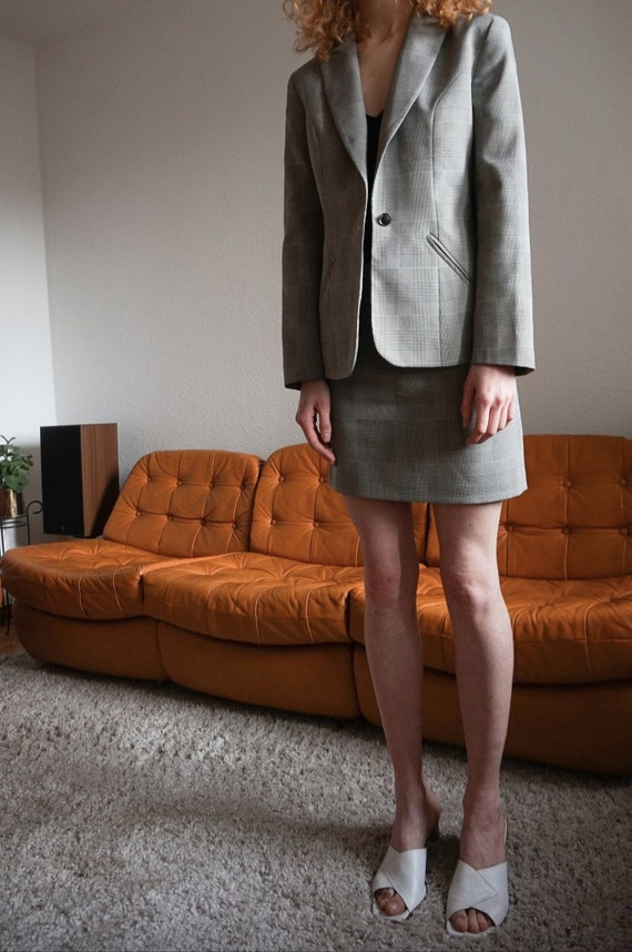 2000s Grey Tartan Mini Skirt Suit - Y2K Skirt Suit