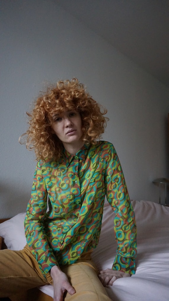 60s Psychedelic Blouse - 70s Disco Blouse - Vintag