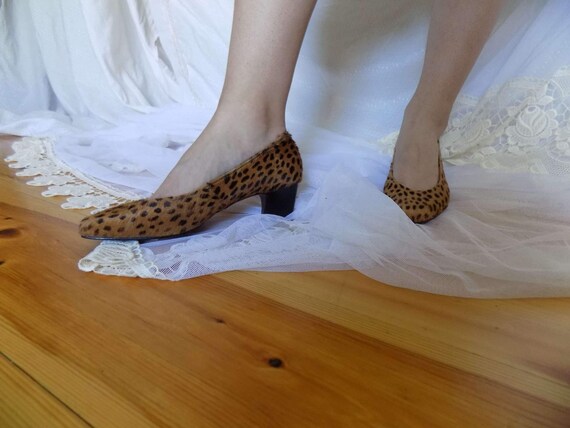 80s Leopard Print Pumps - Calf Fur Pumps - Vintage