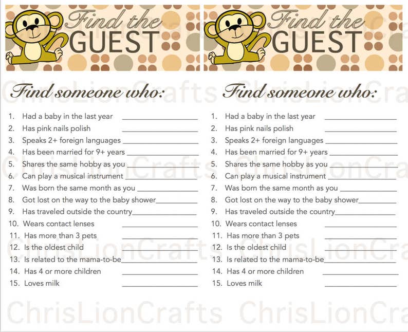 Instant Download Monkey Baby Shower Boy Or Girl Games Find Etsy