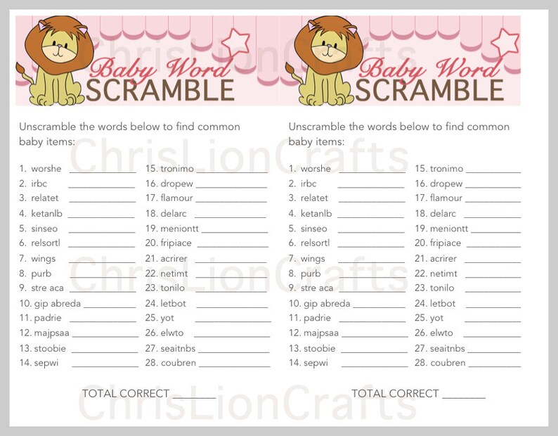 Instant Download Lion Baby Shower Girl Games Scramble The Etsy Instant Download Lion Baby Shower Girl Games Scramble The Etsy