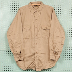 30s/40s Vintage Cone Mills Cotton Work Shirt Size L/XL 17 Kast Iron Sanforized Union Made Khaki