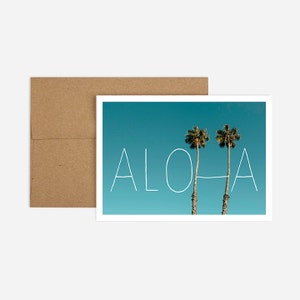 Aloha, cartão tropical, cartão de palmeira, cartão em branco, cartão reciclado