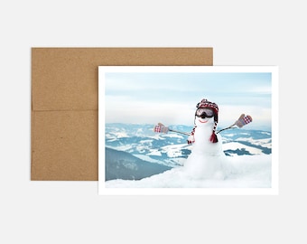 Mountain Snowman - 8 Greeting Cards + Kraft Envelopes