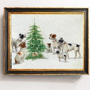 Vintage Christmas Dog Art Print Jack Russell Terrier Tree Antique Holiday Wall Decor Dog Lover Gift Victorian Style Artwork Winter Print