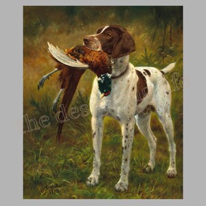 Hunting Dog with Pheasant Sporting Hound Wildlife Art Print Rustic Cabin Wall Decor Bird Dog Artwork Upland Hunting Gift Outdoorsmen GSP