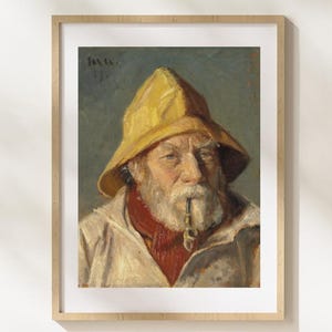 Vintage Fisherman Portrait Art Print Coastal Art Maritime Nautical Decor Bearded Fisherman Painting Reproduction Rustic Seaside Wall Art