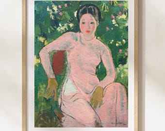 Sztuka portretu kobiecego w stylu vintage z 1942 r. Obraz młodej kobiety Romantyczny wystrój Grandmillennial Elegancki wydruk galeryjny Klasyczna reprodukcja dzieł sztuki