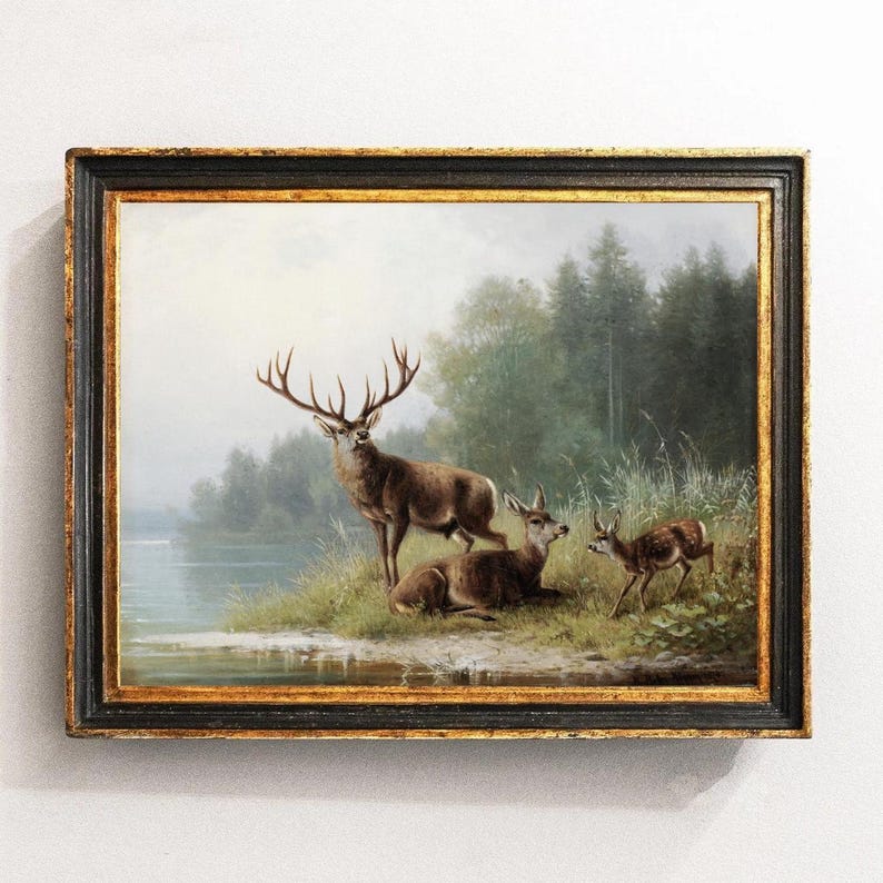 Fawn Deer Wall Art Print Stag & Doe Woodland Scene Romantic Forest ...