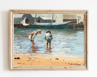 Beach Wall Art for Boys Coastal Nursery Decor Seaside Illustration Grandmillennial Seaside Decor Classic Americana Scene vintage